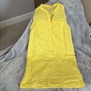 LOFT Yellow Eyelet Midi Dress
